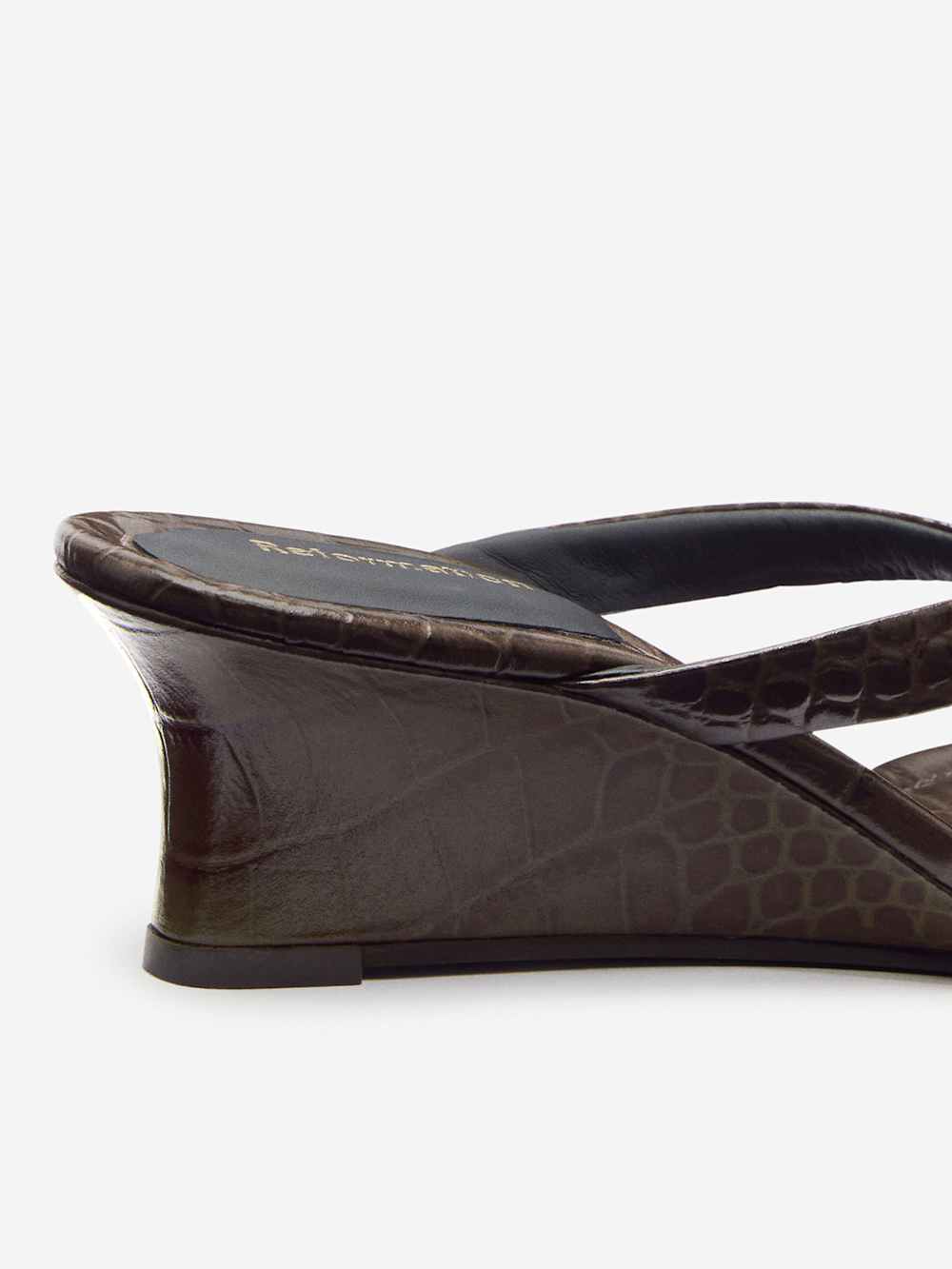 Reformation Amelia Thong Wedge Sandal - Brown Croc-effect