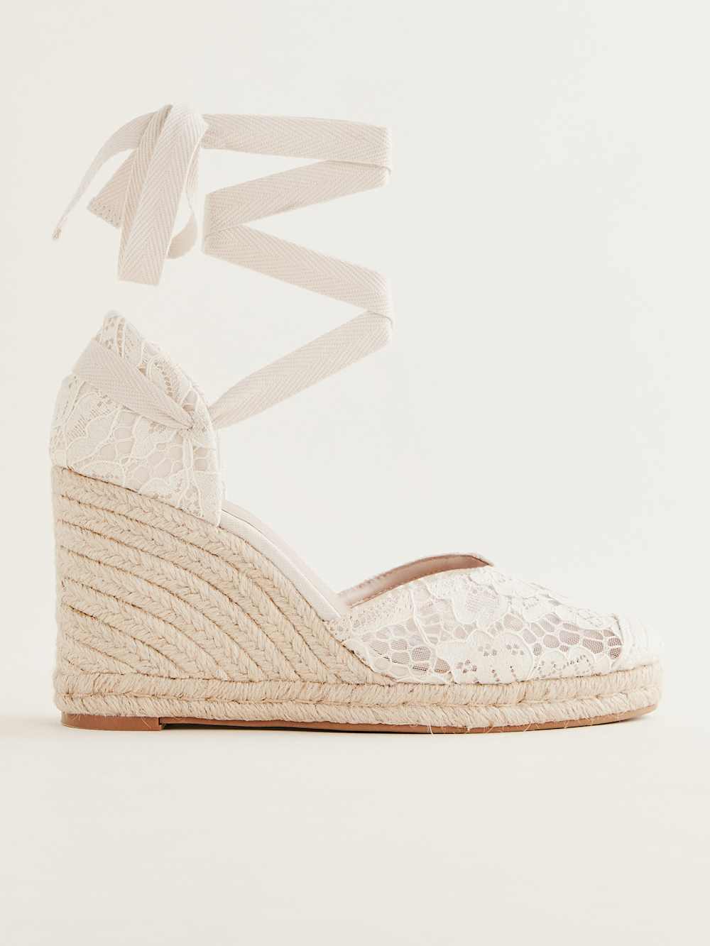 Reformation Camilla Lace Up Wedge Espadrille - White Lace