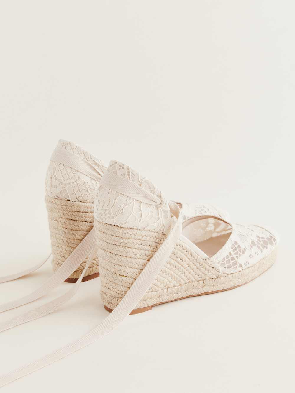 Reformation Camilla Lace Up Wedge Espadrille - White Lace