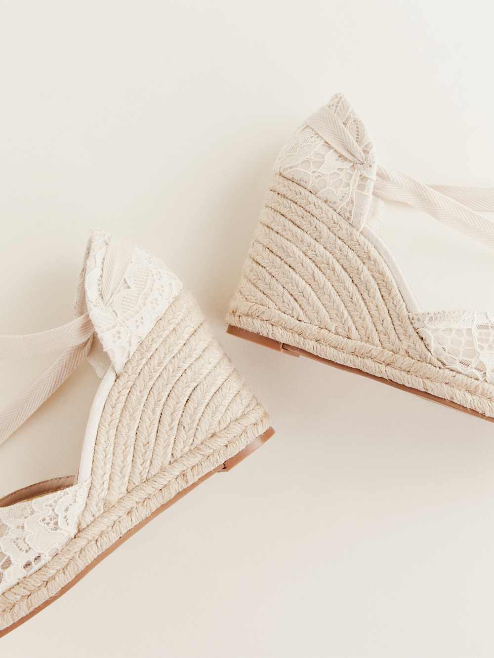 Reformation Camilla Lace Up Wedge Espadrille - White Lace