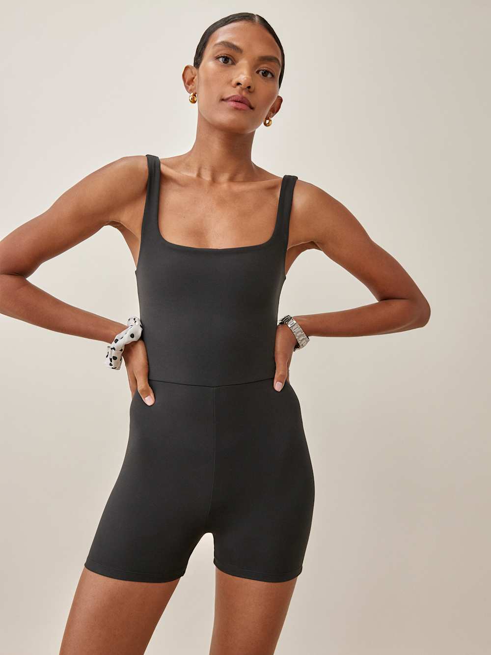 Reformation Dev Ecostretch Short Jumpsuit - Black