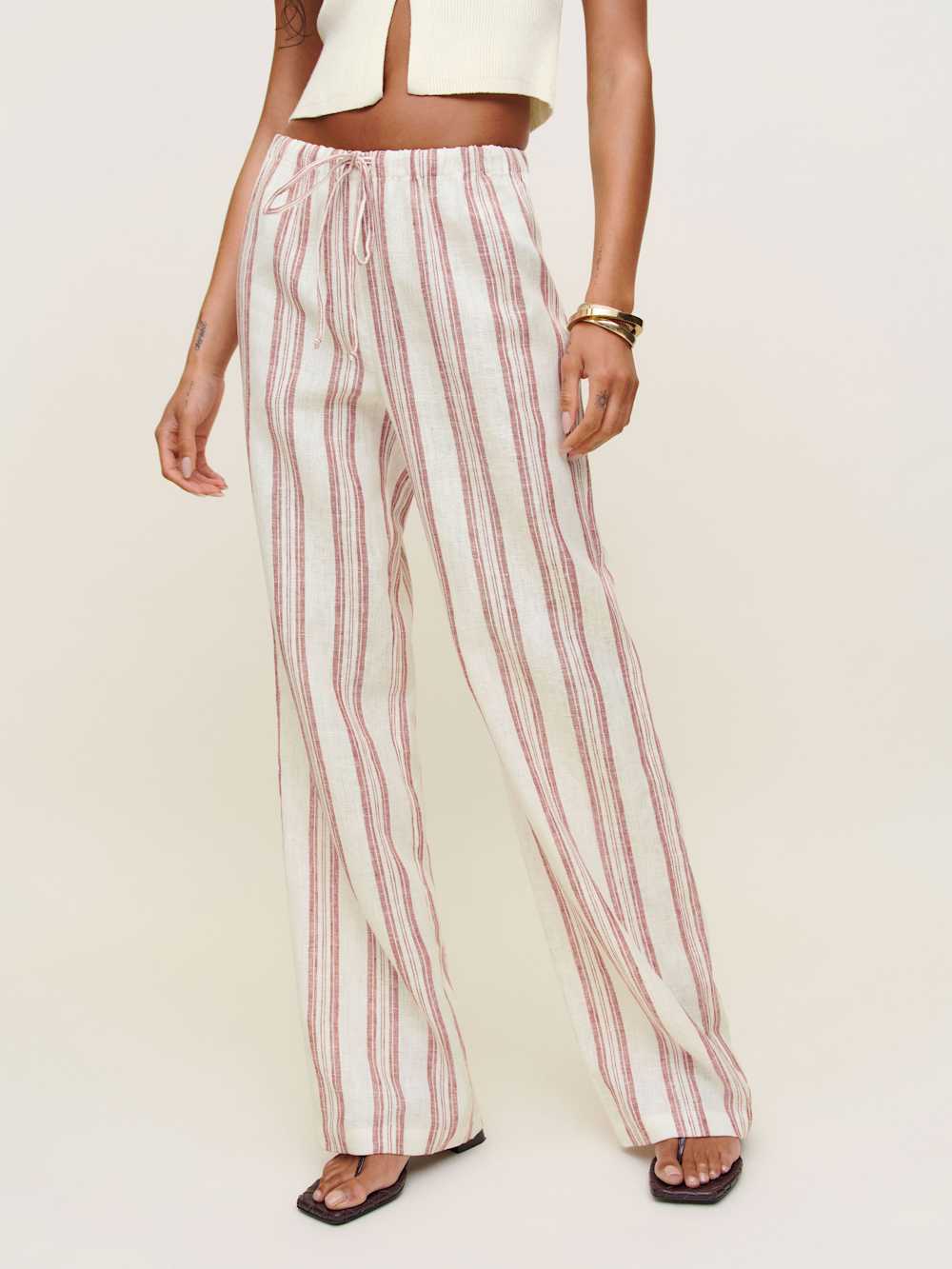 Reformation Olina Linen Pant - Avignon Stripe