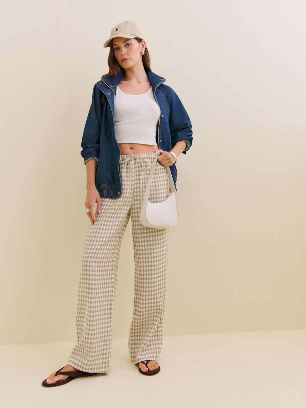 Reformation Olina Linen Pant - Dunes Check