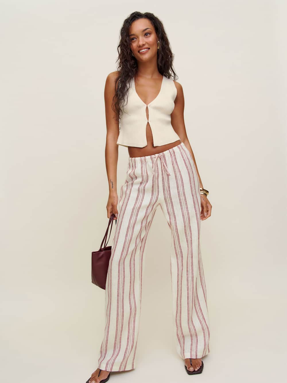 Reformation Petites Olina Linen Pant - Avignon Stripe