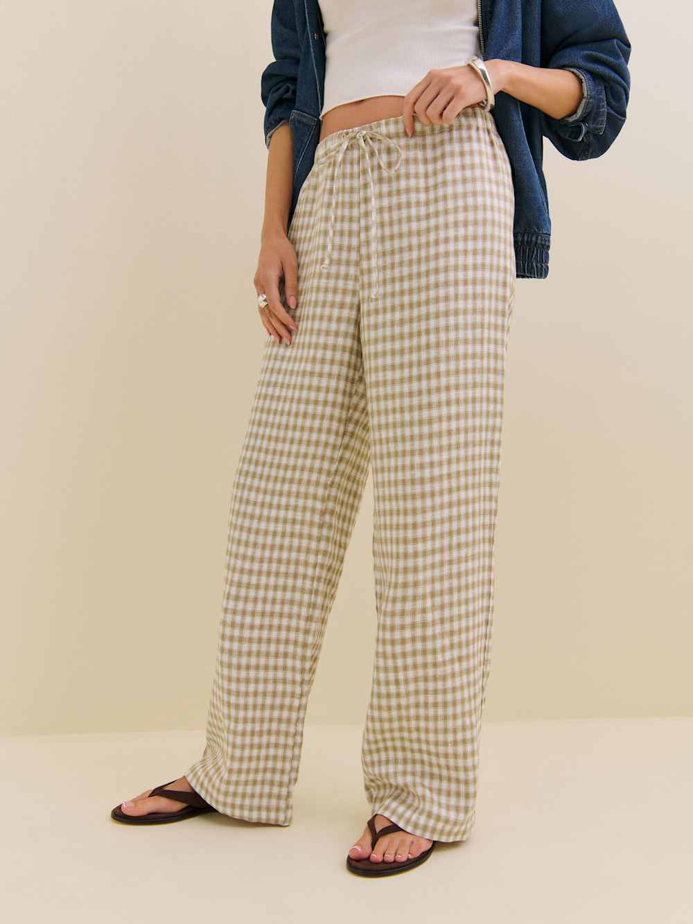 Reformation Petites Olina Linen Pant - Dunes Check