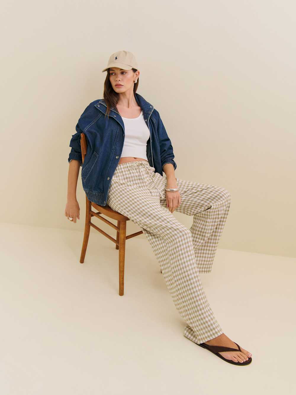 Reformation Petites Olina Linen Pant - Dunes Check