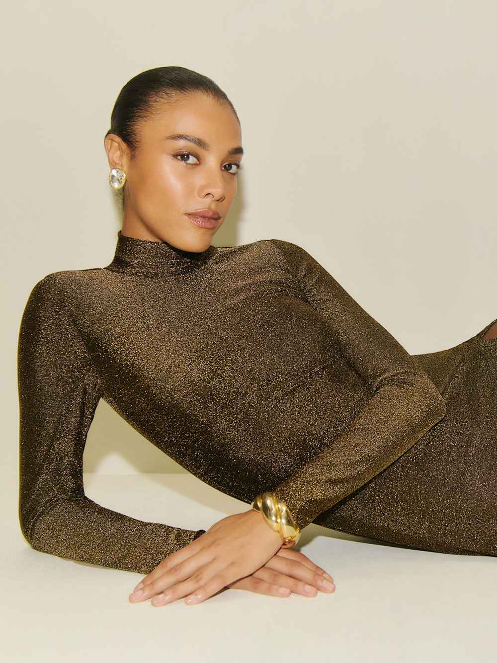 Reformation Hermia Knit Dress - Black Gold Sparkle