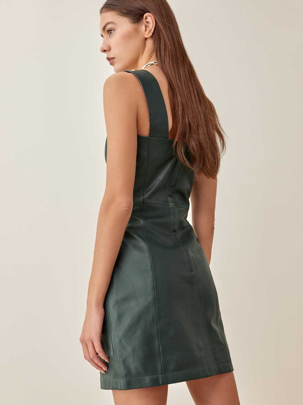 Reformation Veda Austin Leather Mini Dress - Bottle Green