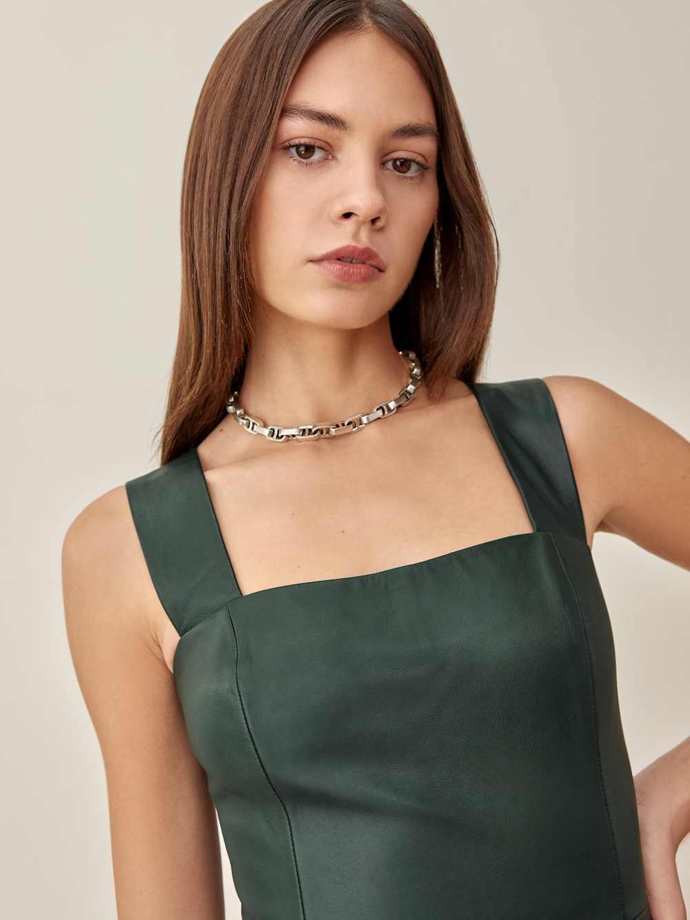 Reformation Veda Austin Leather Mini Dress - Bottle Green