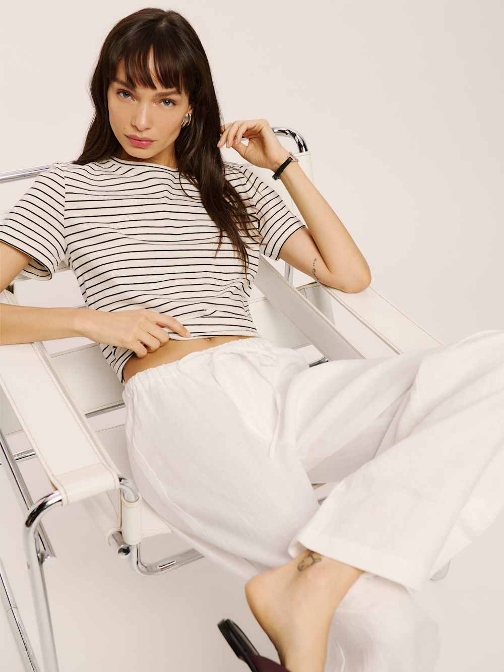 Reformation Classic Crew Tee - Black And White Stripe