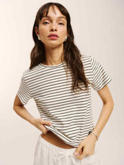 Reformation Classic Crew Tee - Black And White Stripe