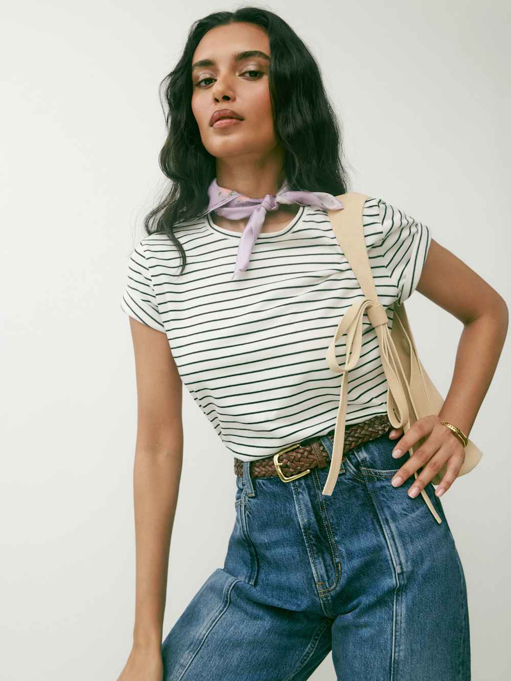 Reformation Classic Crew Tee - Black And White Stripe