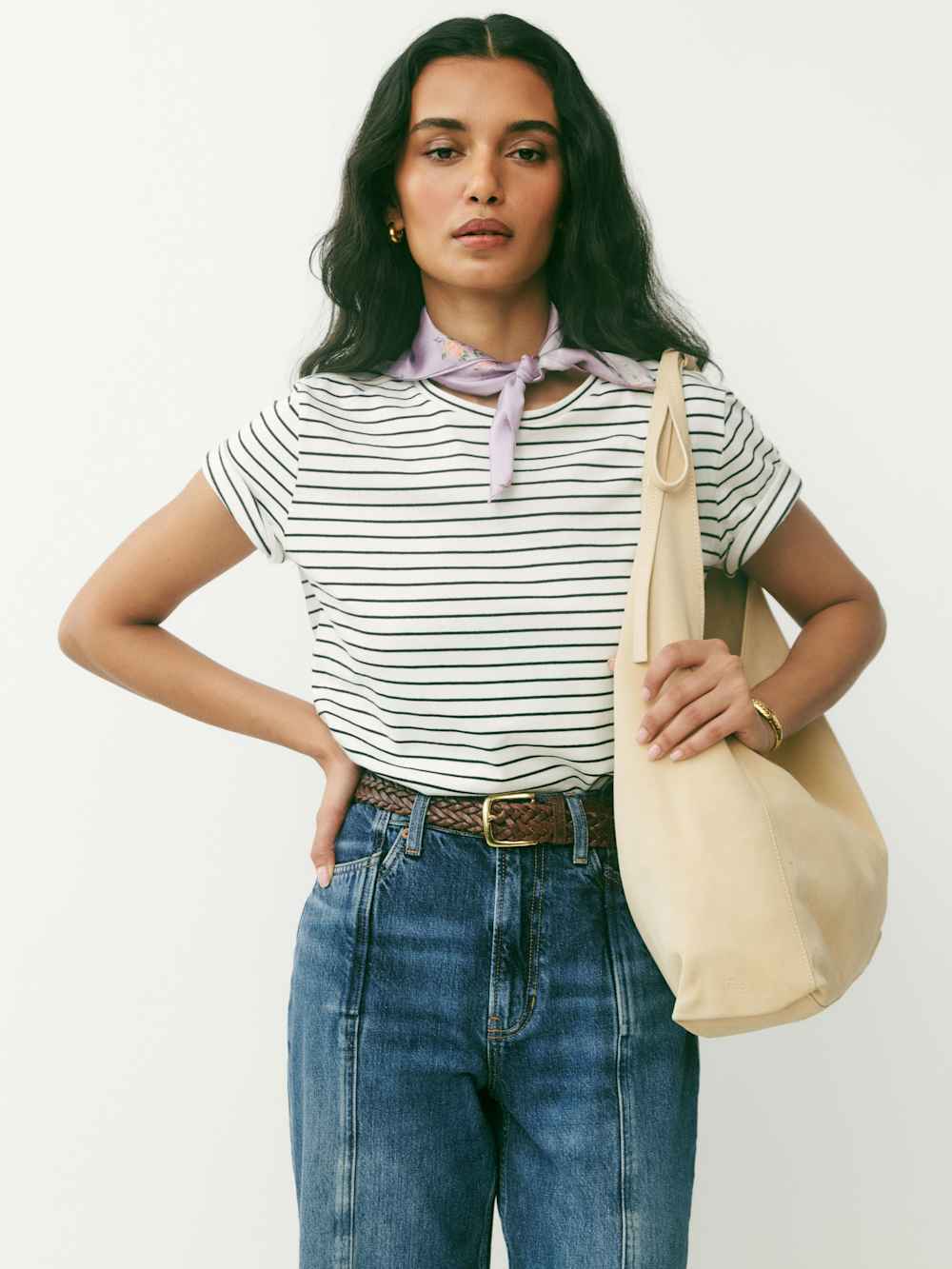 Reformation Classic Crew Tee - Black And White Stripe