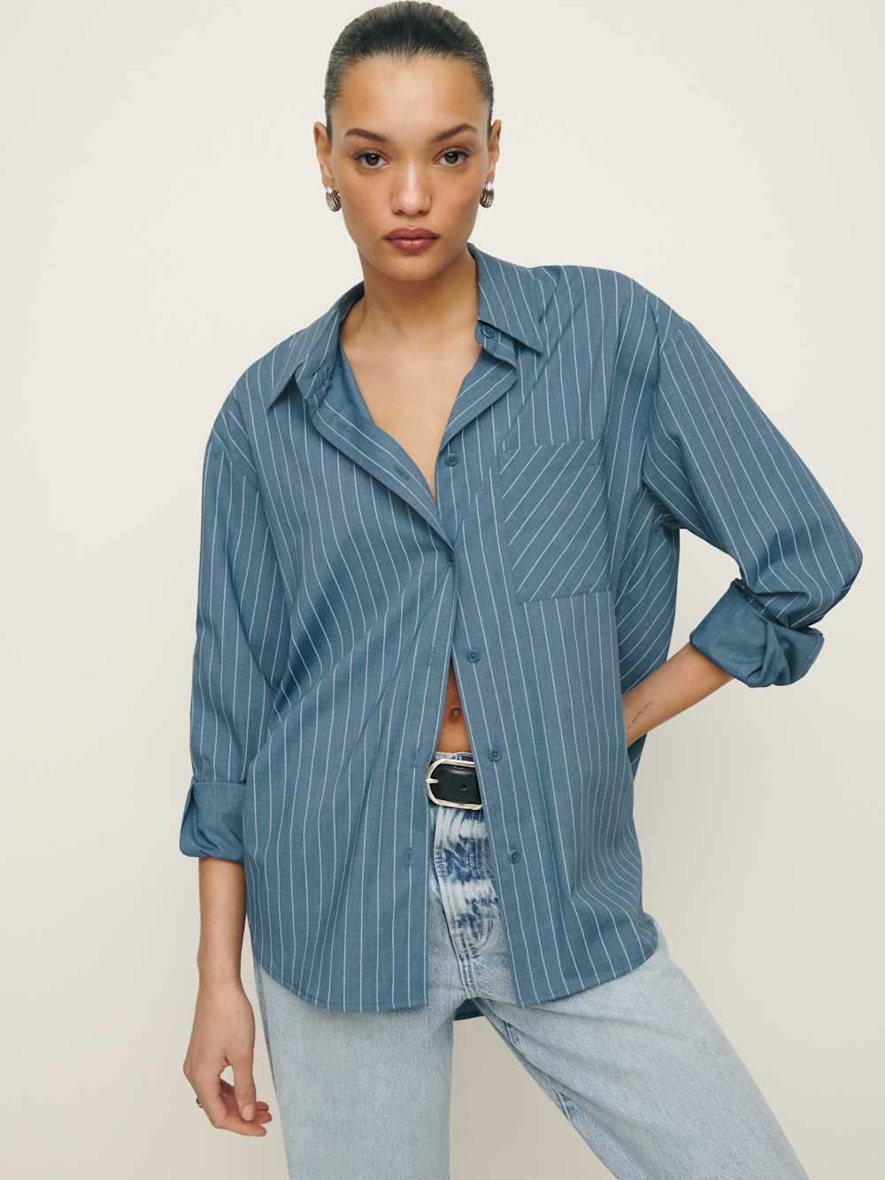 Reformation Will Oversized Shirt - Chambray Stripe