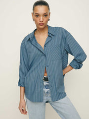 Reformation Will Oversized Shirt - Chambray Stripe