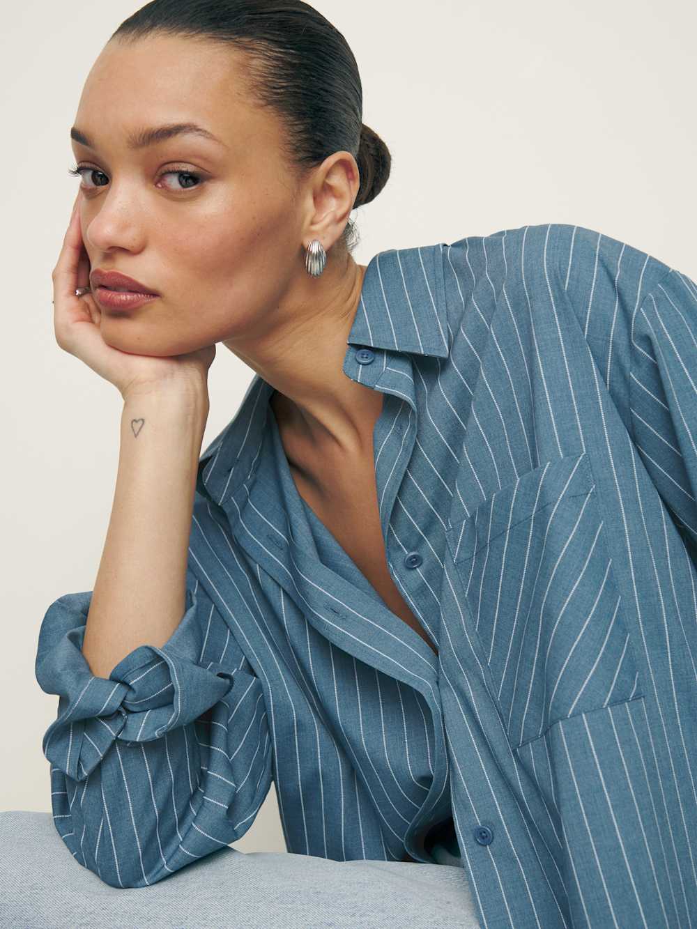 Reformation Will Oversized Shirt - Chambray Stripe