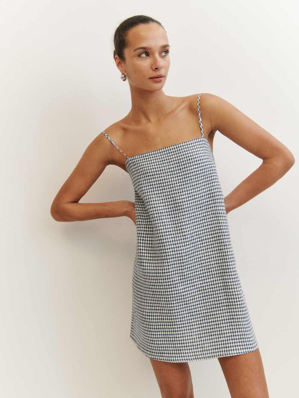 Reformation Aubree Linen Dress - Slate Check