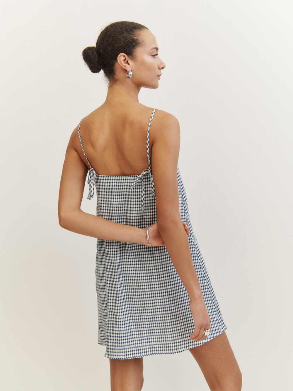 Reformation Aubree Linen Dress - Slate Check