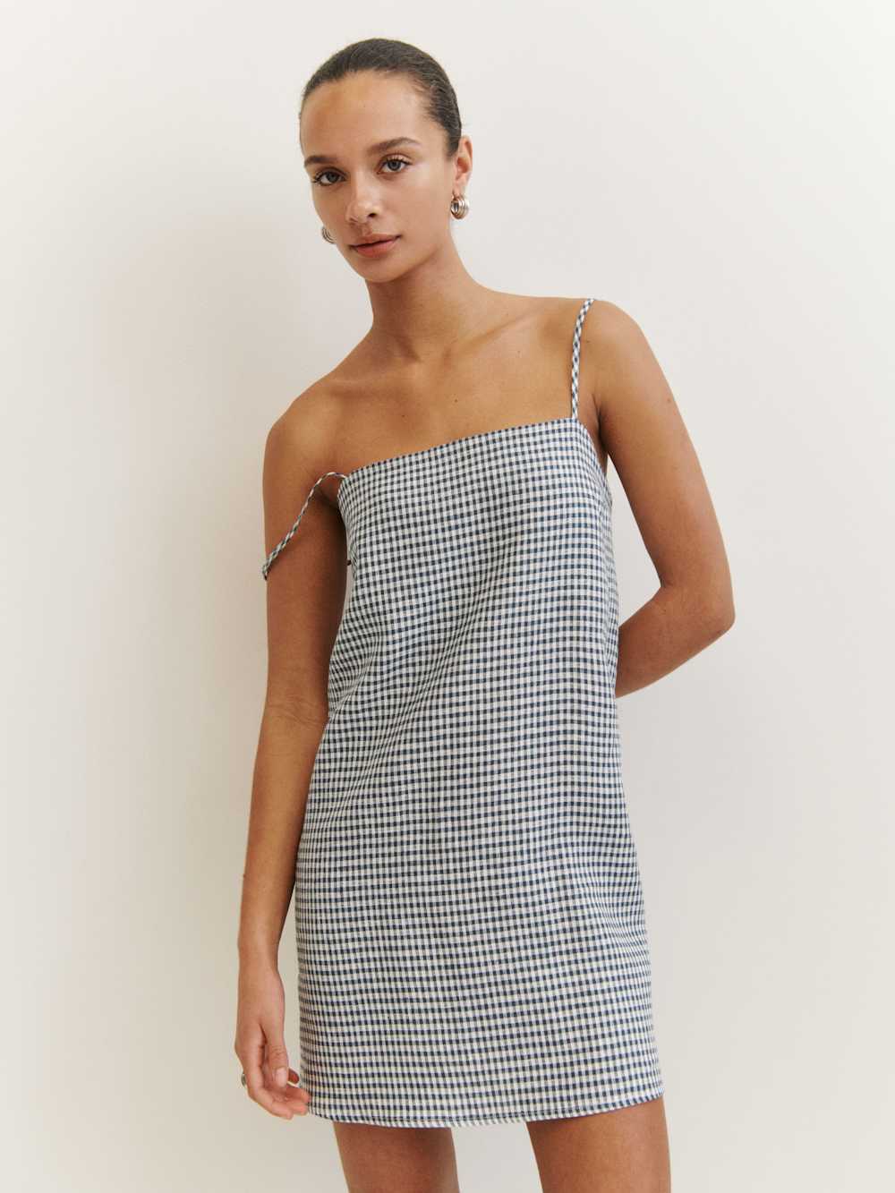 Reformation Aubree Linen Dress - Slate Check