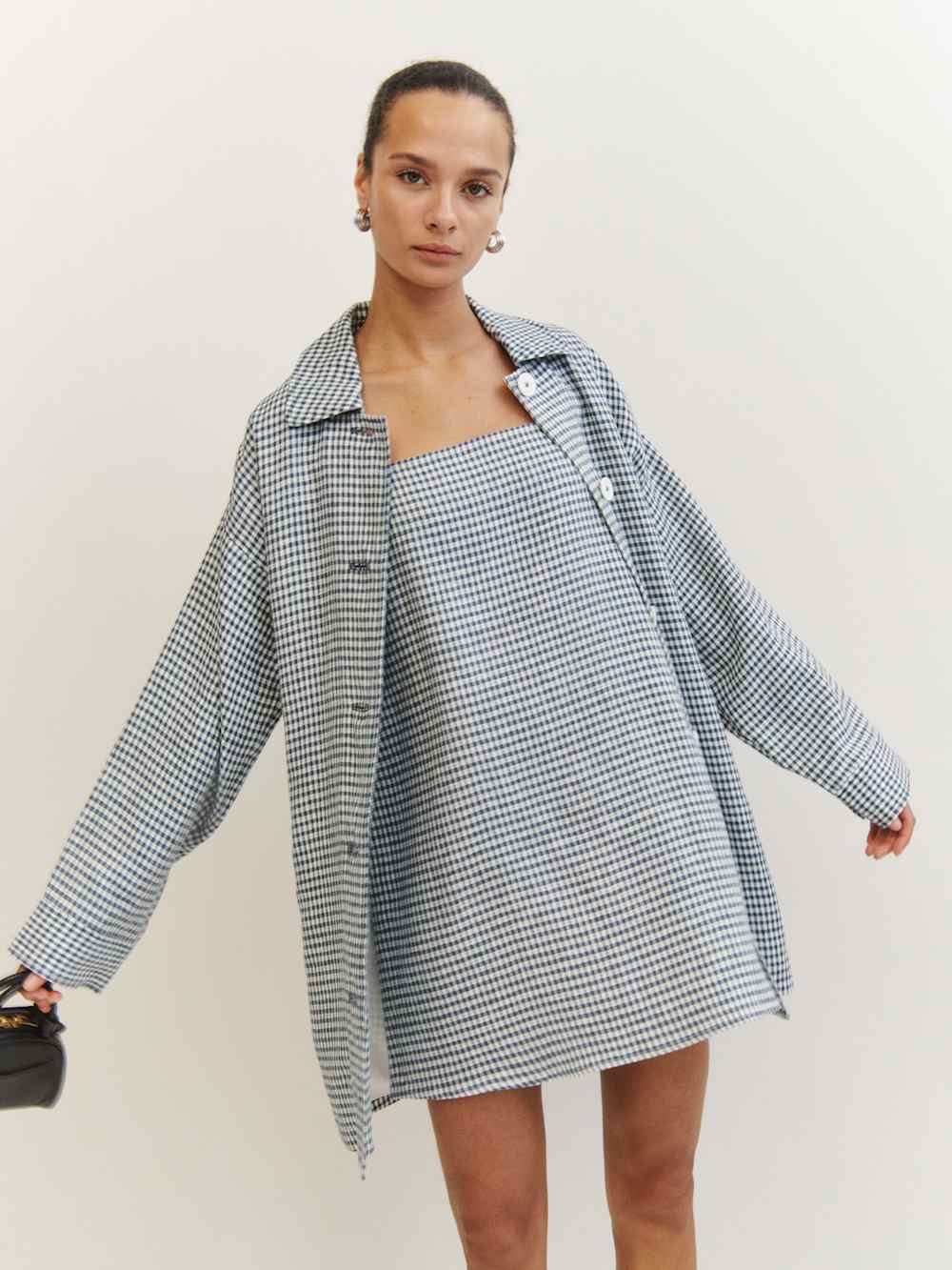 Reformation Aubree Linen Dress - Slate Check