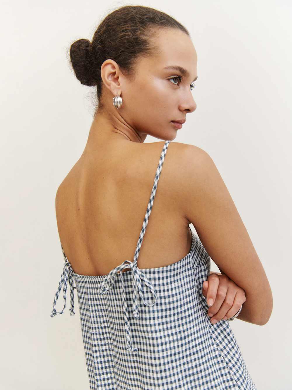 Reformation Aubree Linen Dress - Slate Check