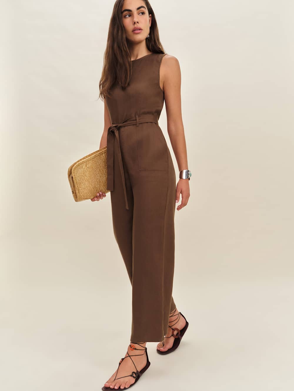 Reformation Naomi Linen Jumpsuit - Chocolate Cake