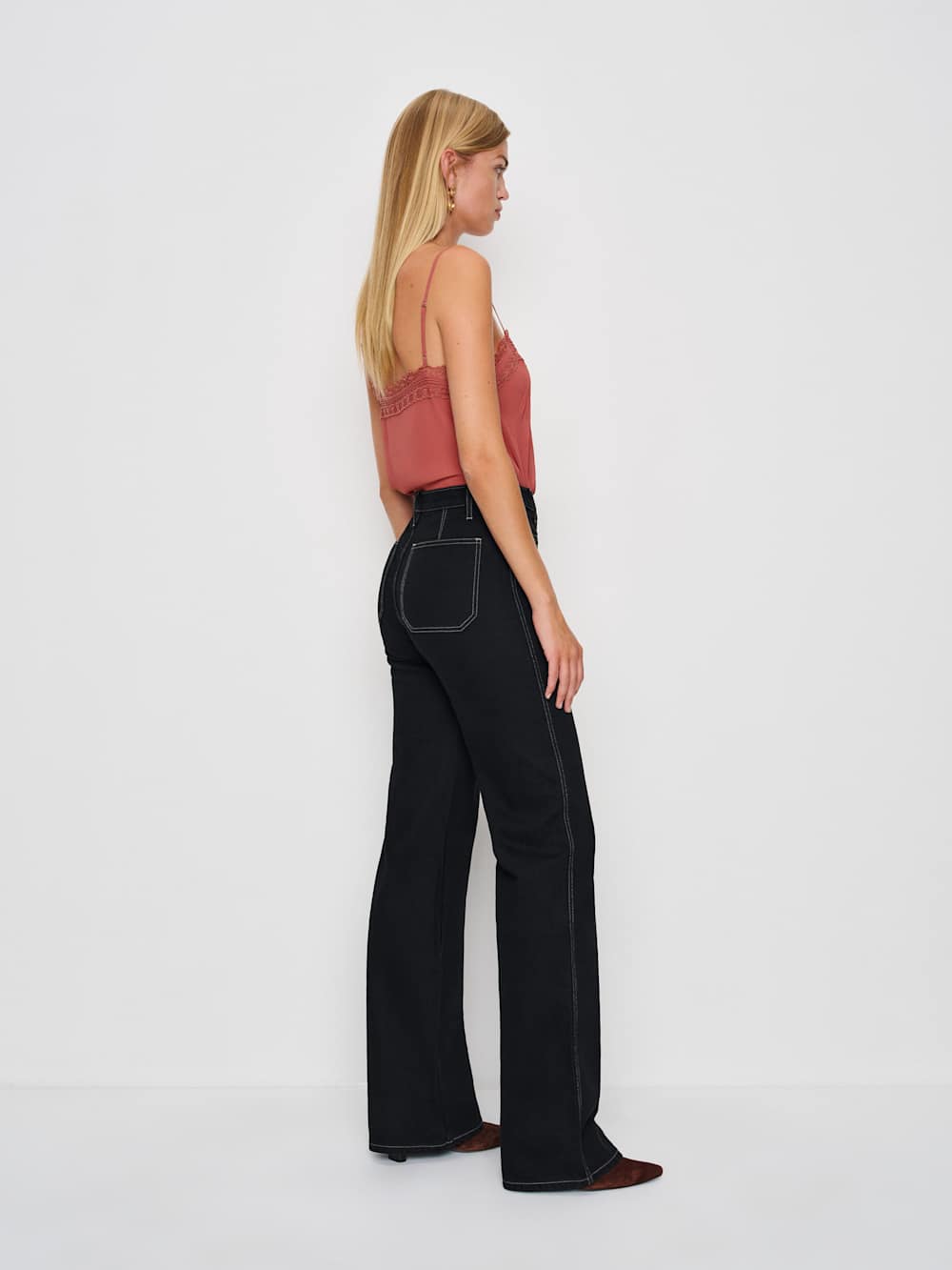 Reformation Alyssa High Rise Wide Leg Long Jeans - Black