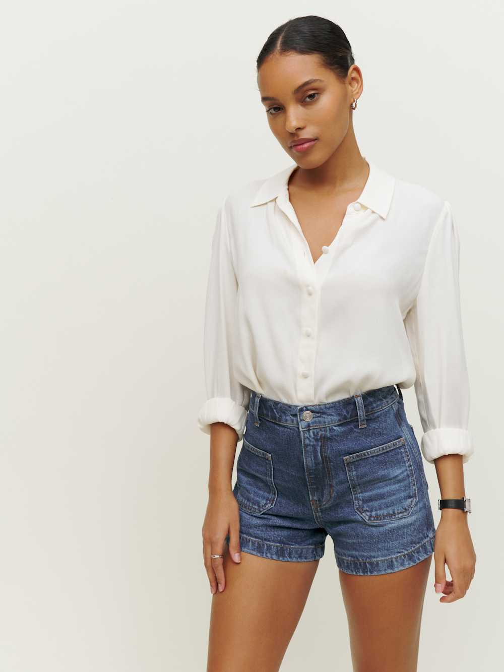 Reformation Alyssa Stretch High Rise 3.5” Jean Shorts - Anguilla