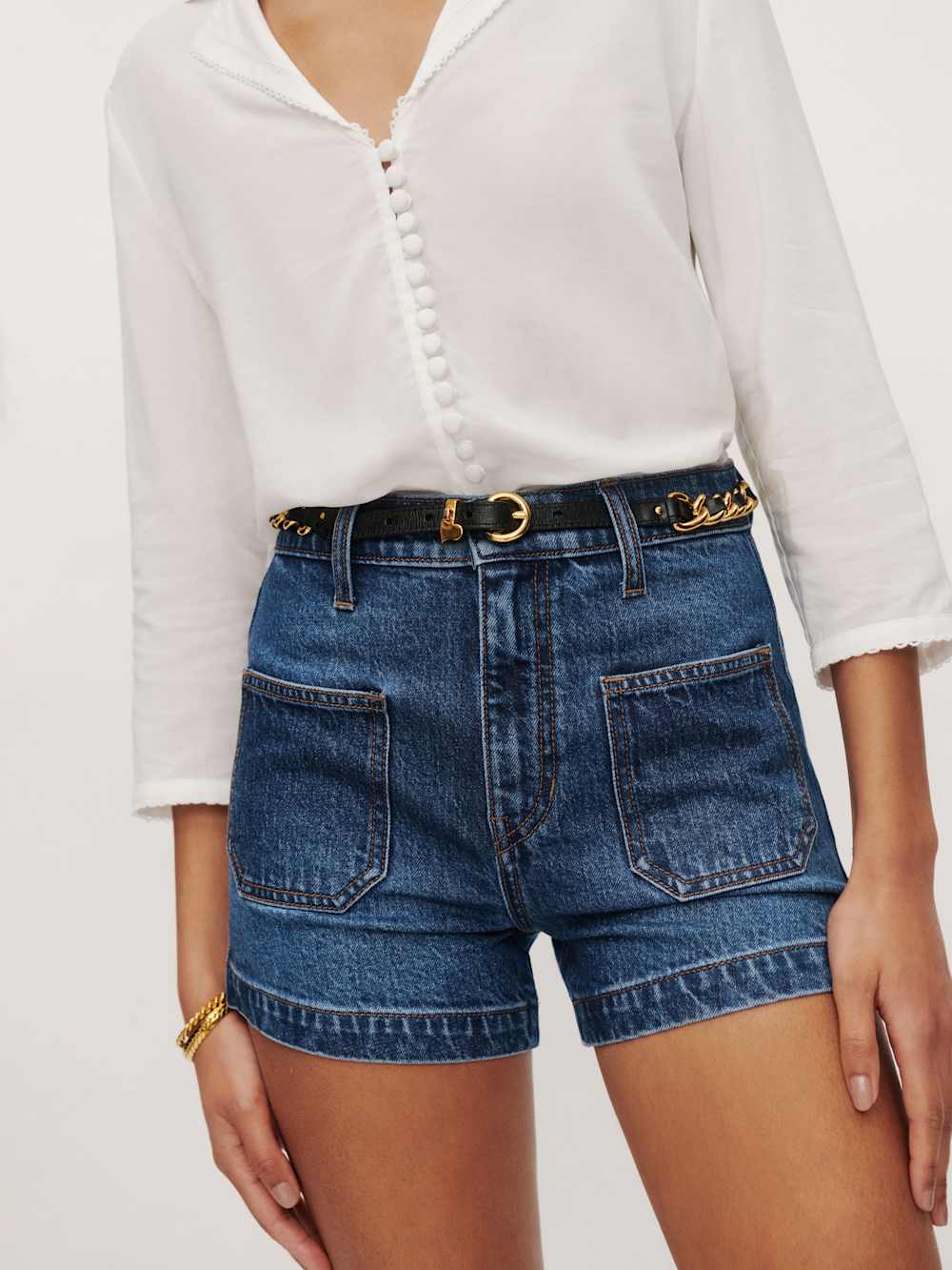 Reformation Alyssa Stretch High Rise 3.5” Jean Shorts - Anguilla
