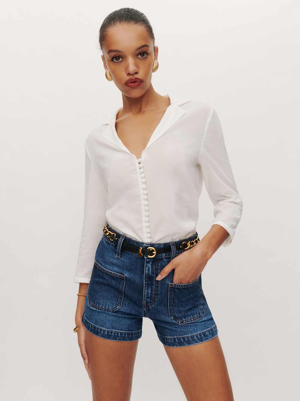Reformation Alyssa Stretch High Rise 3.5” Jean Shorts - Anguilla