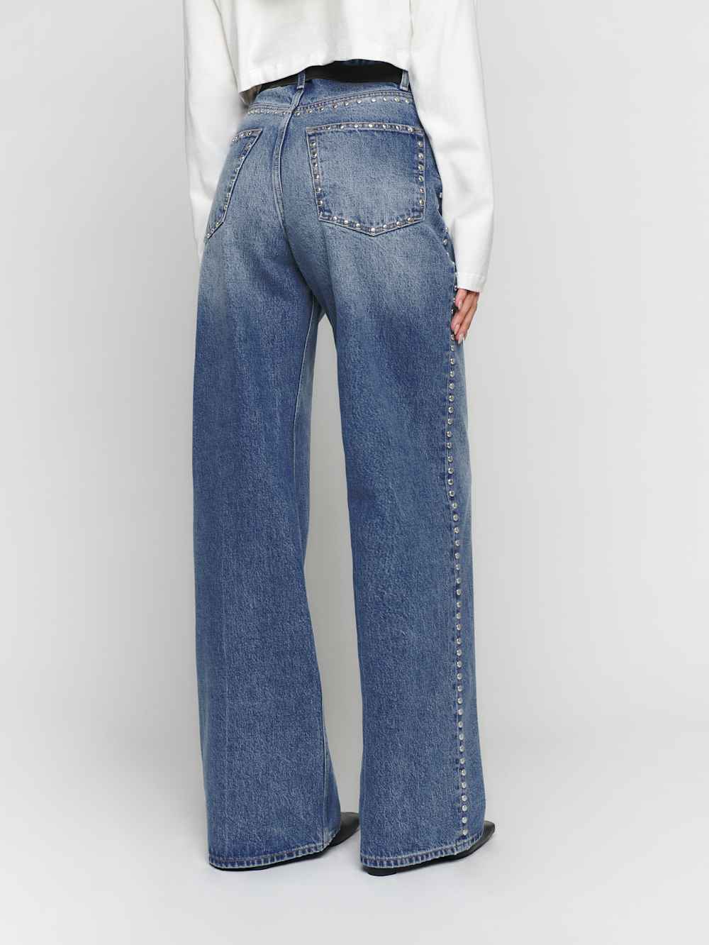 Reformation Cary High Rise Slouchy Wide Leg Jeans - Chesapeake Studded