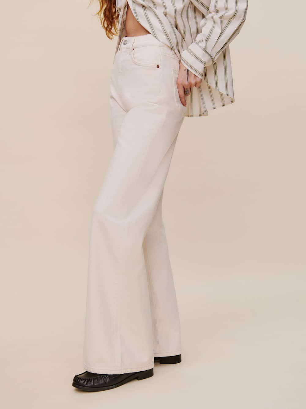 Reformation Cary High Rise Slouchy Wide Leg Jeans - Fior Di Latte
