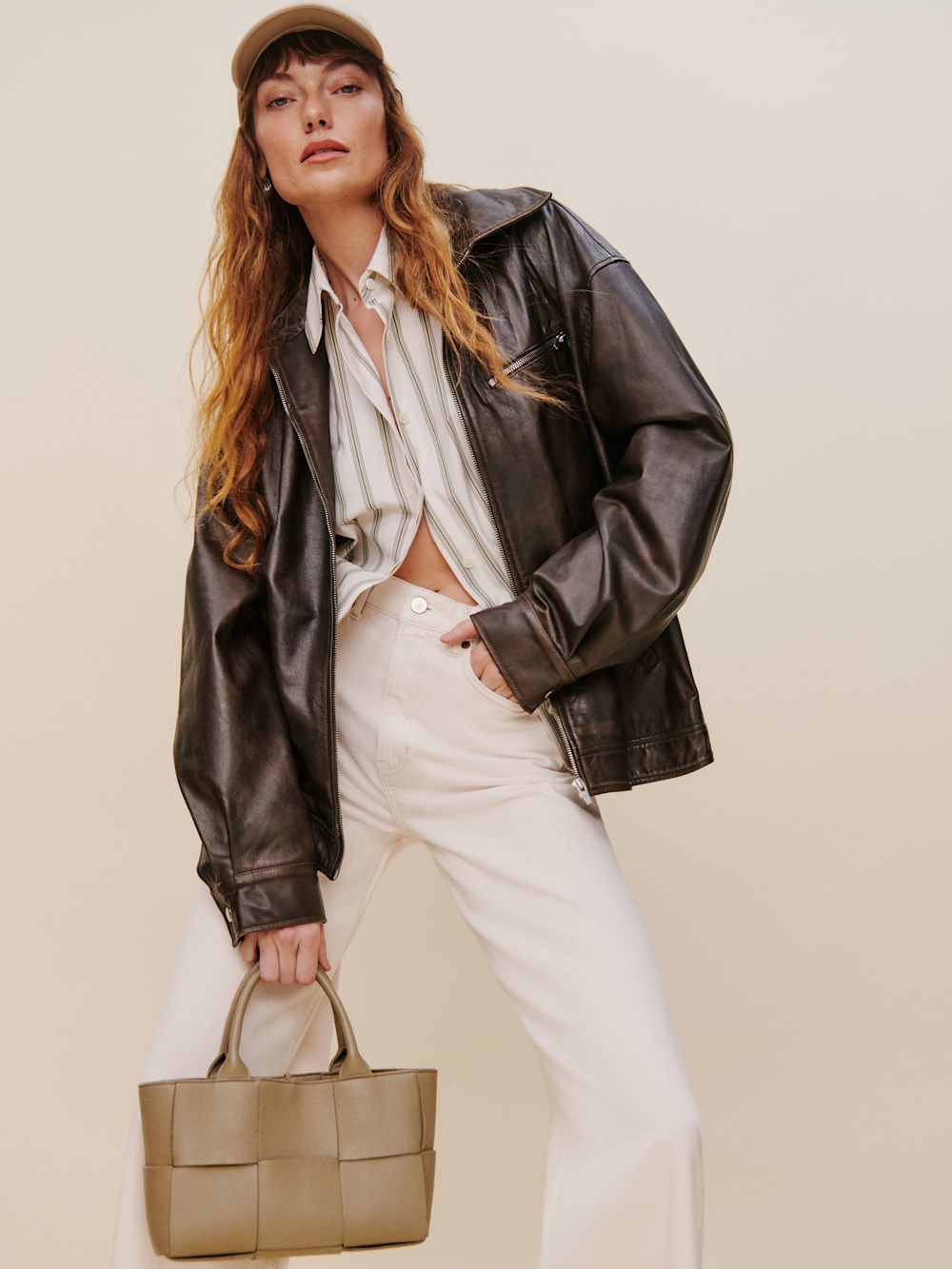 Reformation Cary High Rise Slouchy Wide Leg Jeans - Fior Di Latte