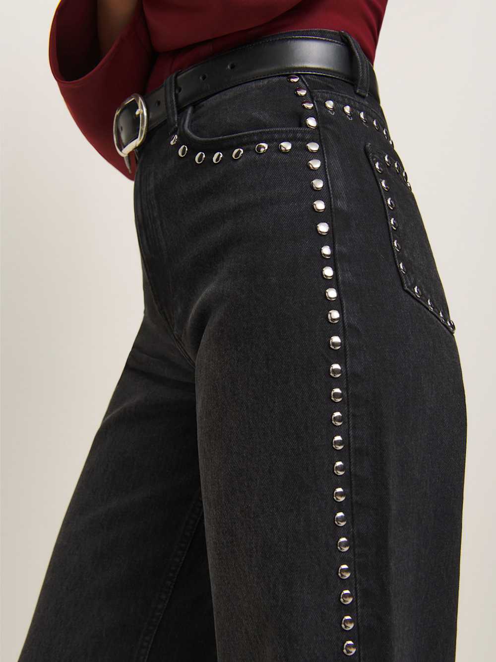 Reformation Cary High Rise Slouchy Wide Leg Jeans - Vana Studded