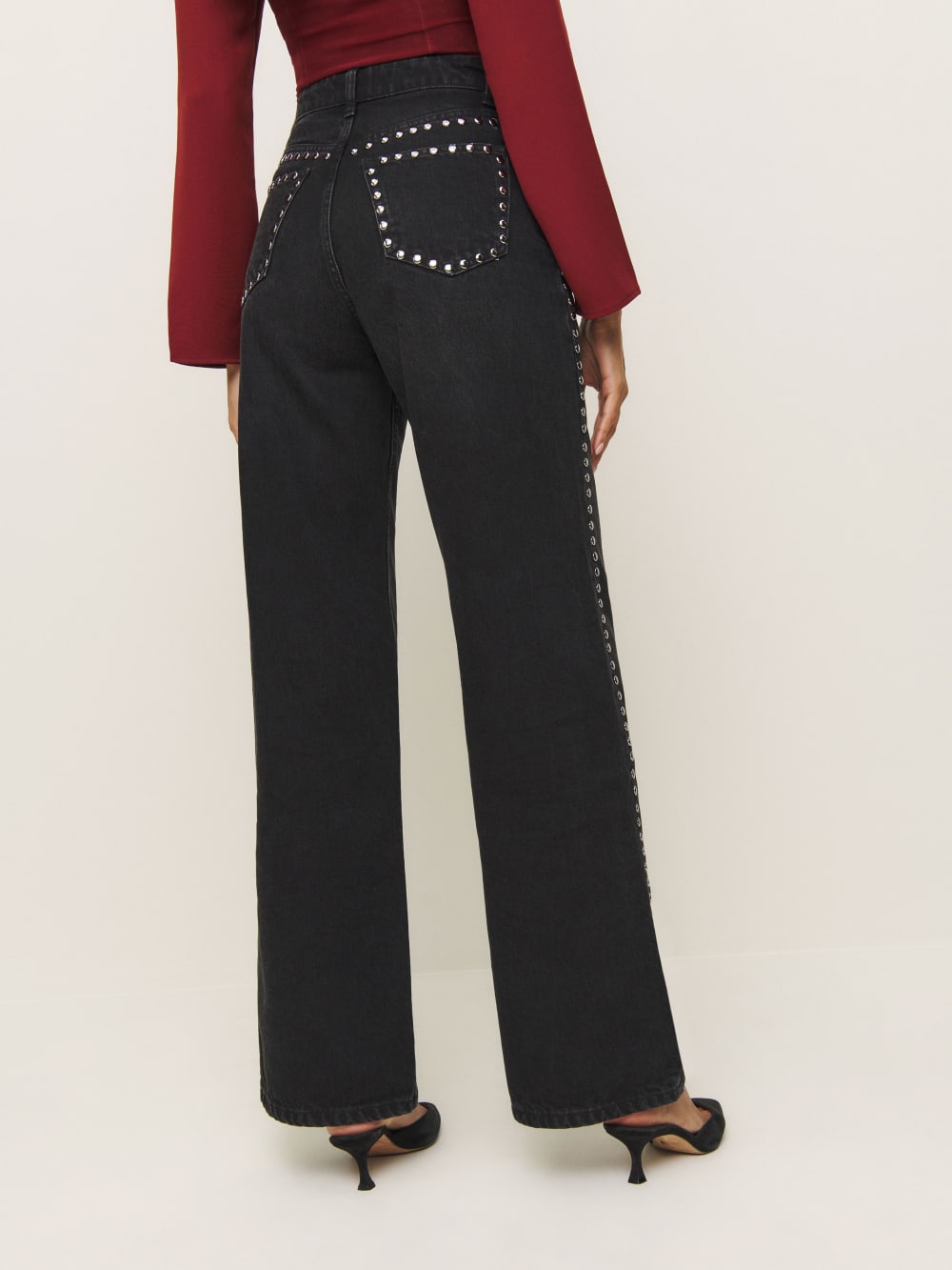 Reformation Cary High Rise Slouchy Wide Leg Jeans - Vana Studded