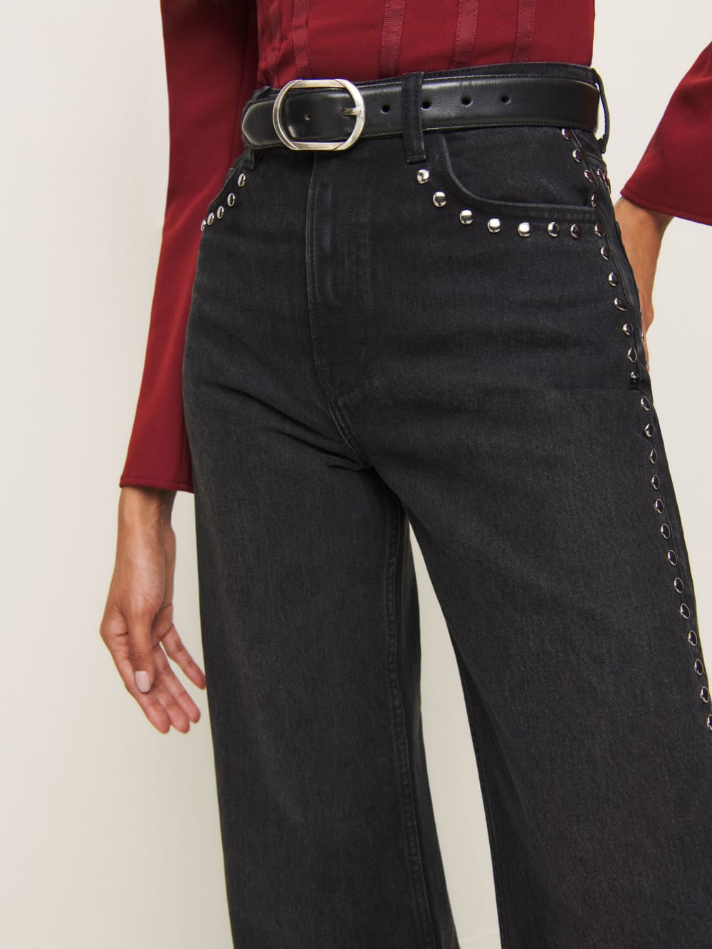 Reformation Cary High Rise Slouchy Wide Leg Jeans - Vana Studded