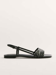 Reformation Millie Lattice Flat Sandal - Black Leather