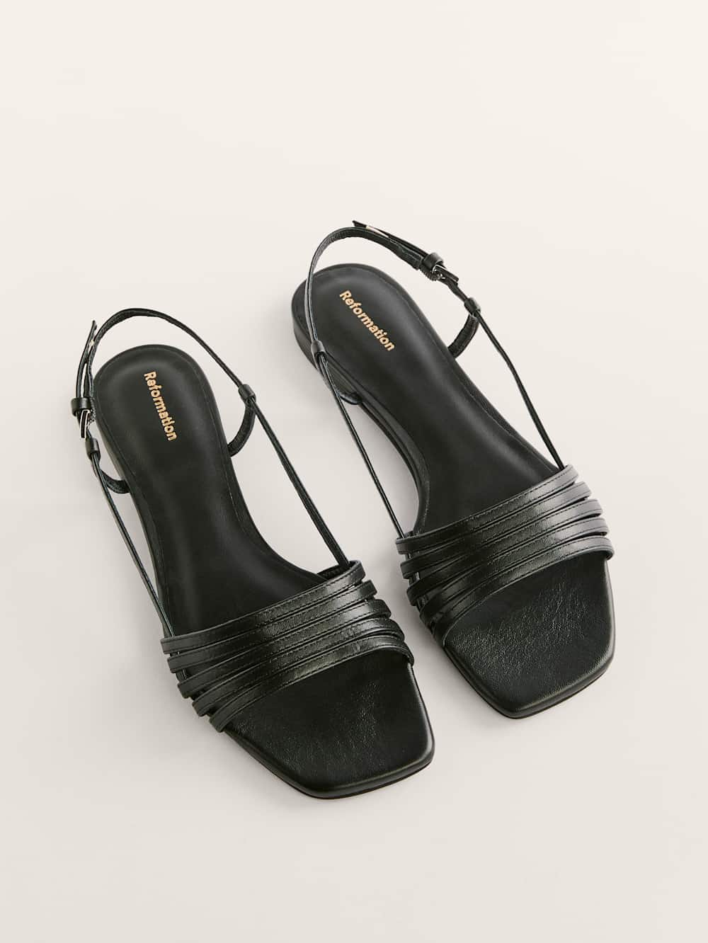 Reformation Millie Lattice Flat Sandal - Black Leather