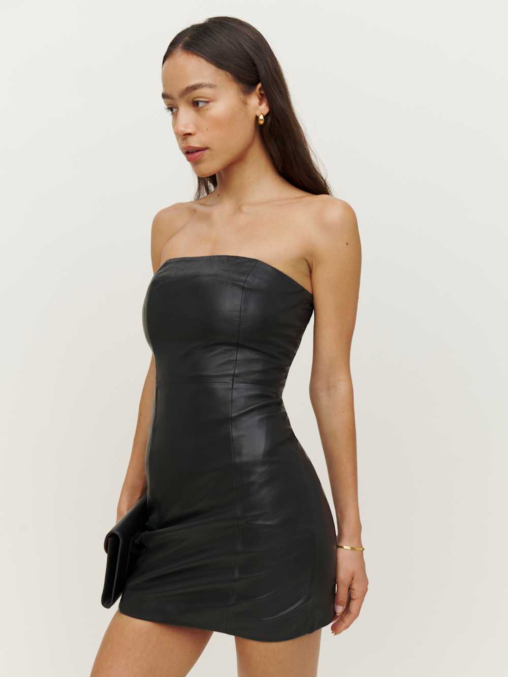 Reformation Veda Walter Leather Strapless Mini Dress - Black