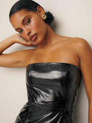 Reformation Veda Walter Leather Strapless Mini Dress - Patent Black