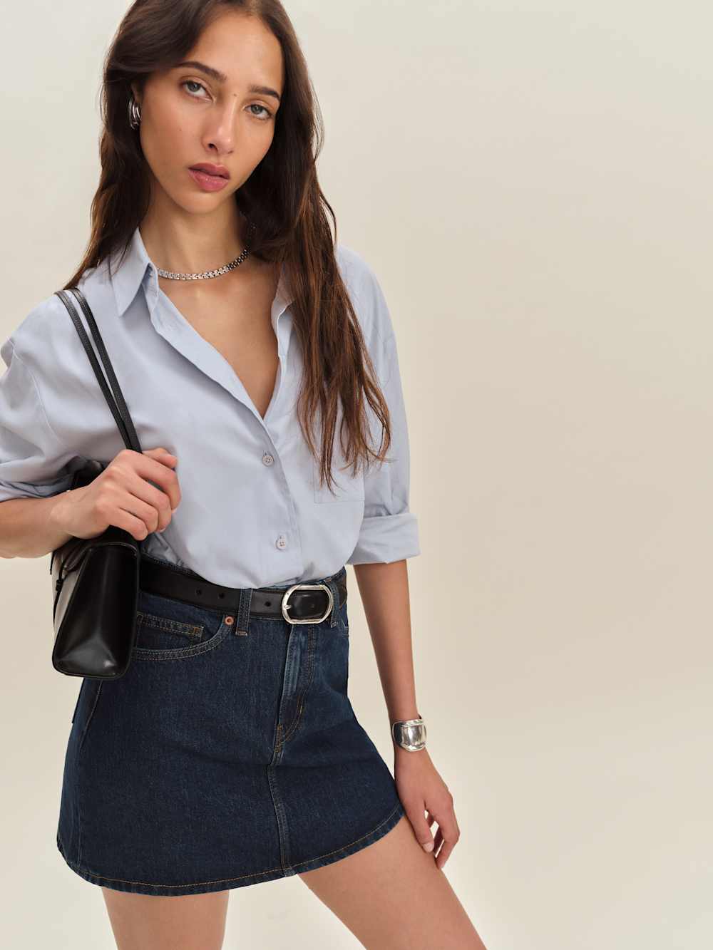 Reformation Lydia High Rise Denim Mini Skirt - Huron