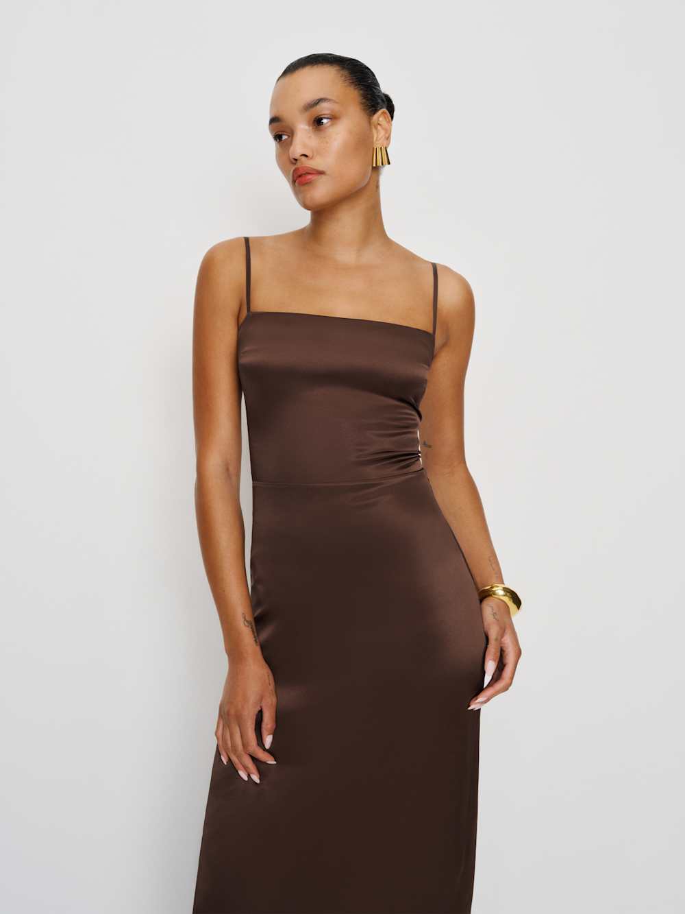 Reformation Petites Frankie Silk Dress - Cafe