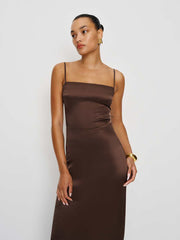 Reformation Petites Frankie Silk Dress - Cafe