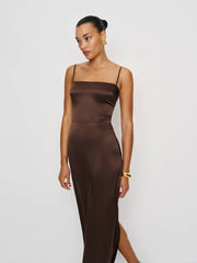 Reformation Petites Frankie Silk Dress - Cafe