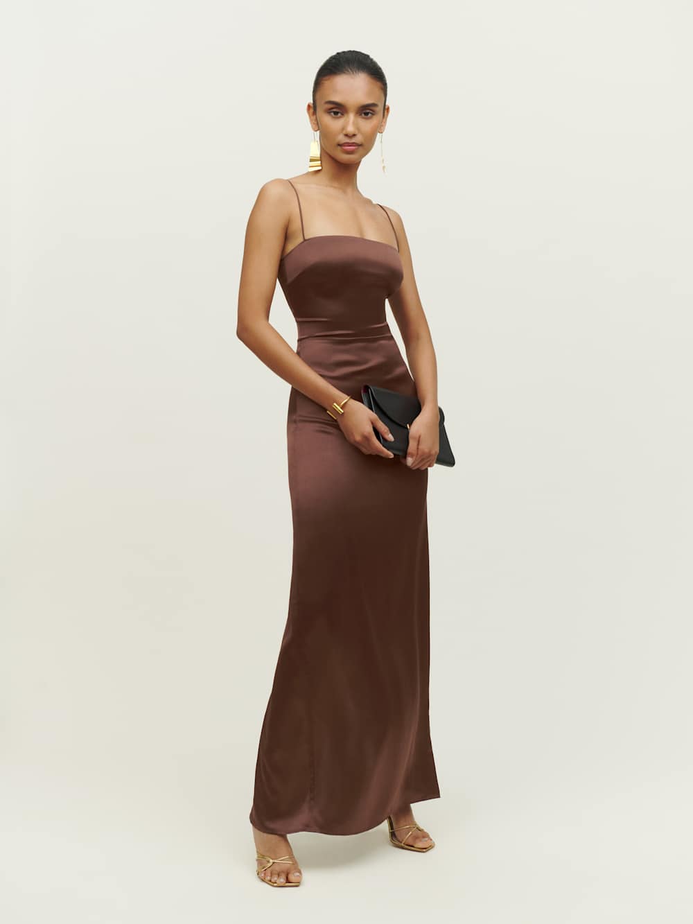 Reformation Petites Frankie Silk Dress - Cafe