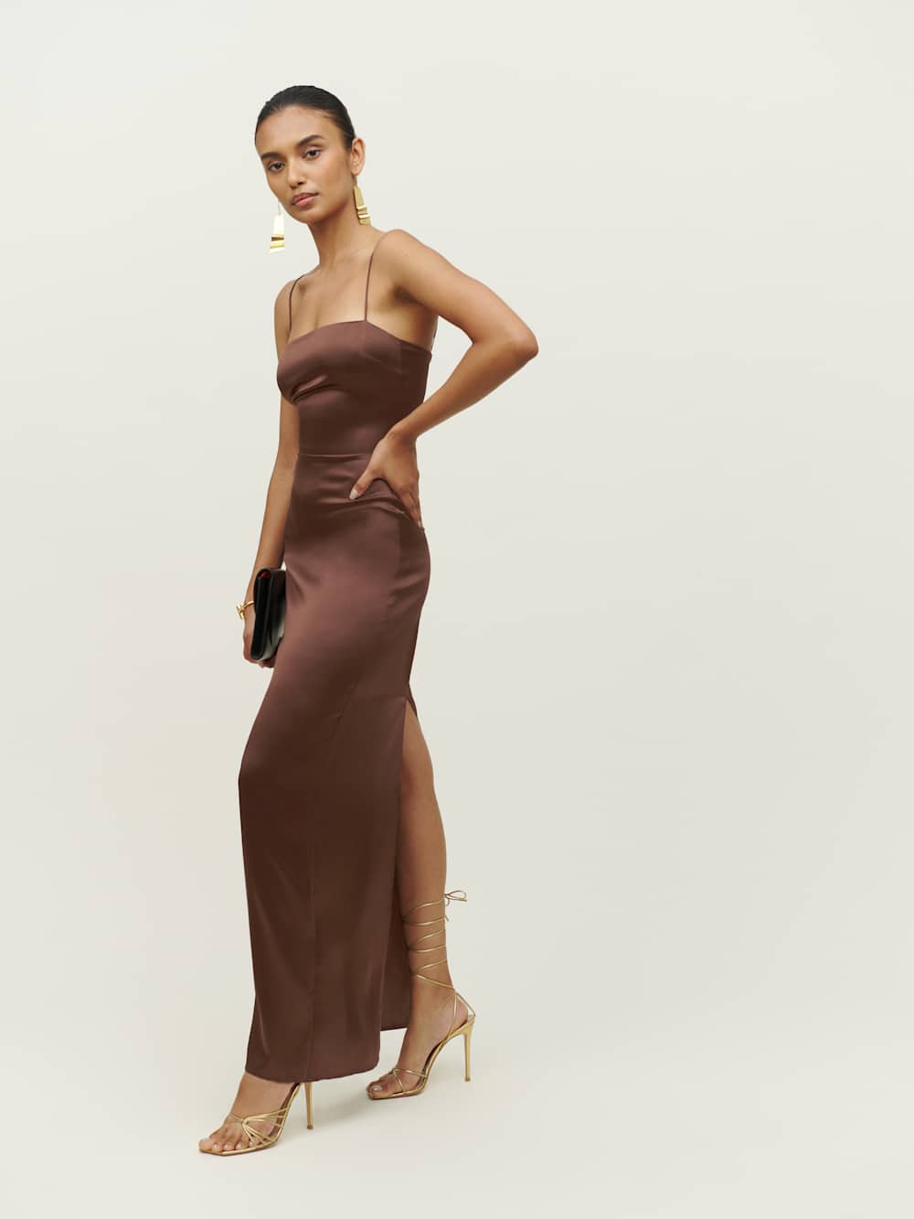 Reformation Petites Frankie Silk Dress - Cafe