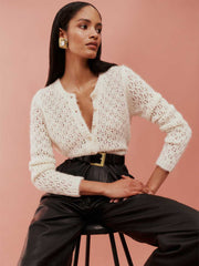 Reformation Clara Crew Cardigan - White Pointelle