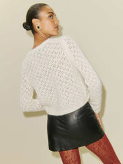 Reformation Clara Crew Cardigan - White Pointelle