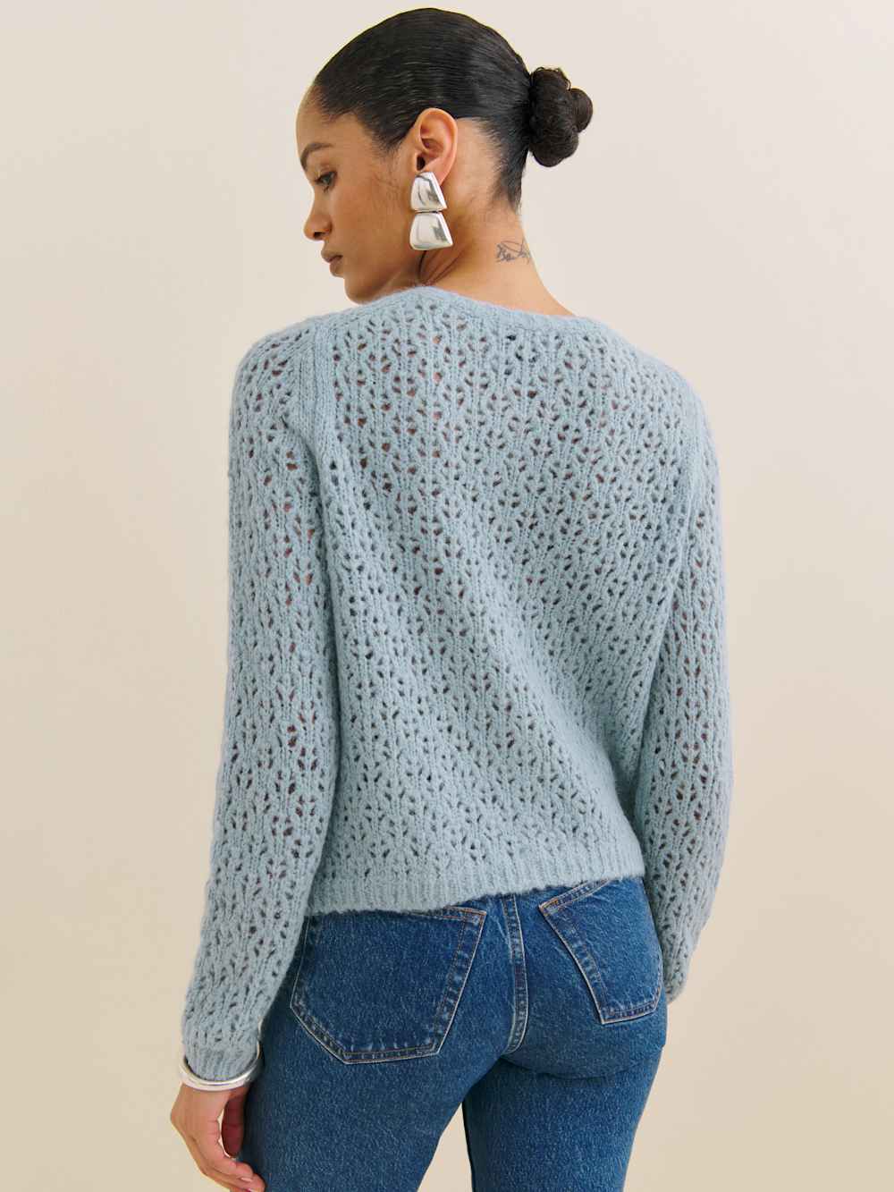 Reformation Clara Crew Cardigan - Mineral Pointelle