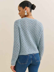 Reformation Clara Crew Cardigan - Mineral Pointelle